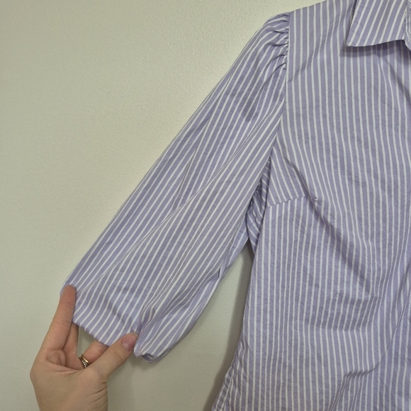 RW&CO Purple White Striped Button Down Blouse With Puff Sleeves – Size S - Picture 3 of 7